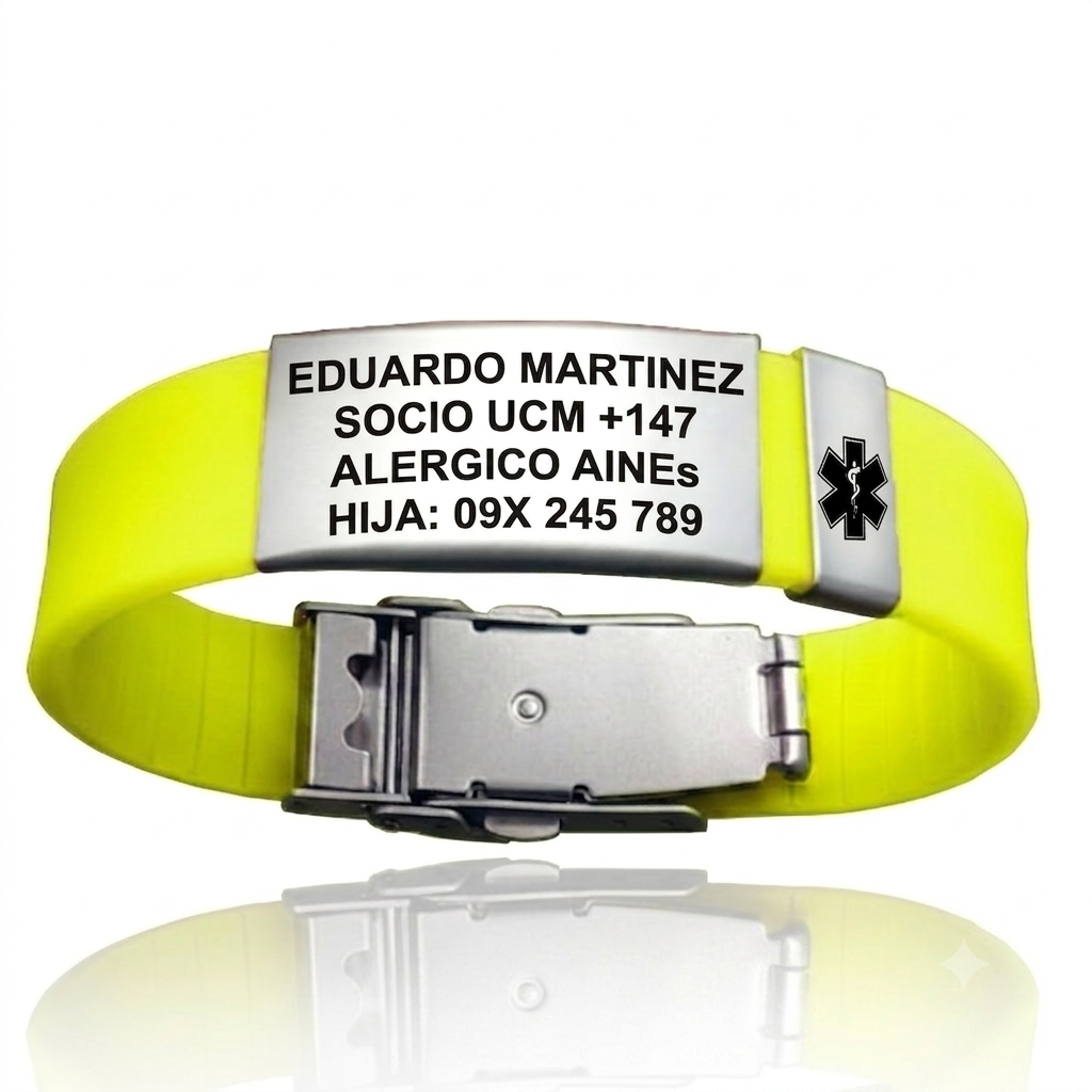 Pulsera alerta médica amarillo fluor 16mm